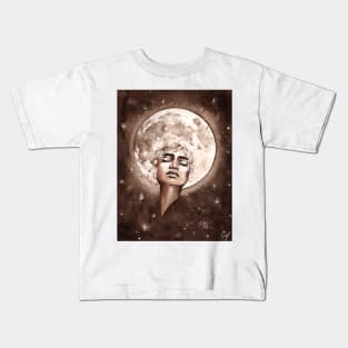 Moon - Watercolor painting of a black girl with a moon afro Kids T-Shirt